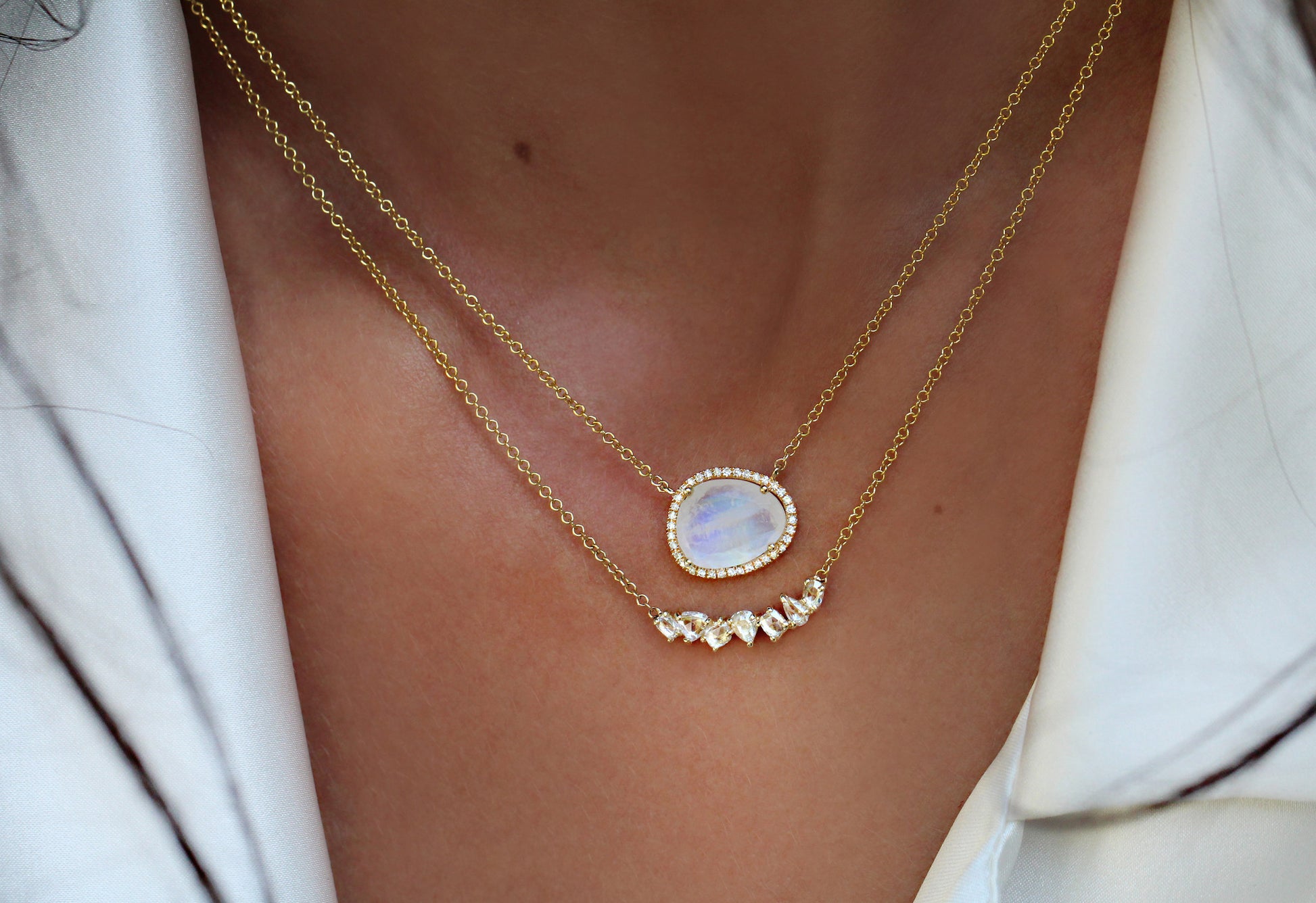 14kt gold and diamond free form moonstone necklace - Luna Skye