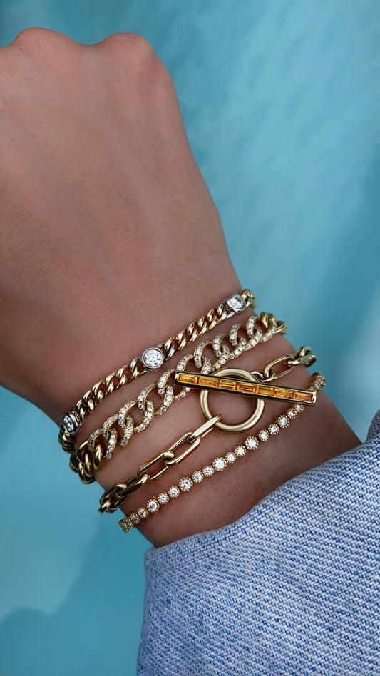 14kt gold and diamond bezel row chain bracelet