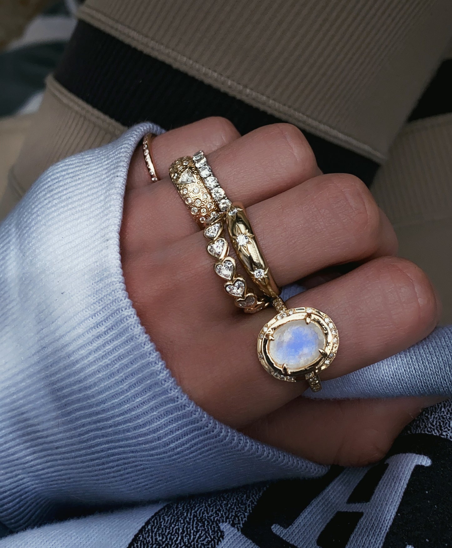 14kt gold and diamond oval bezel moonstone ring