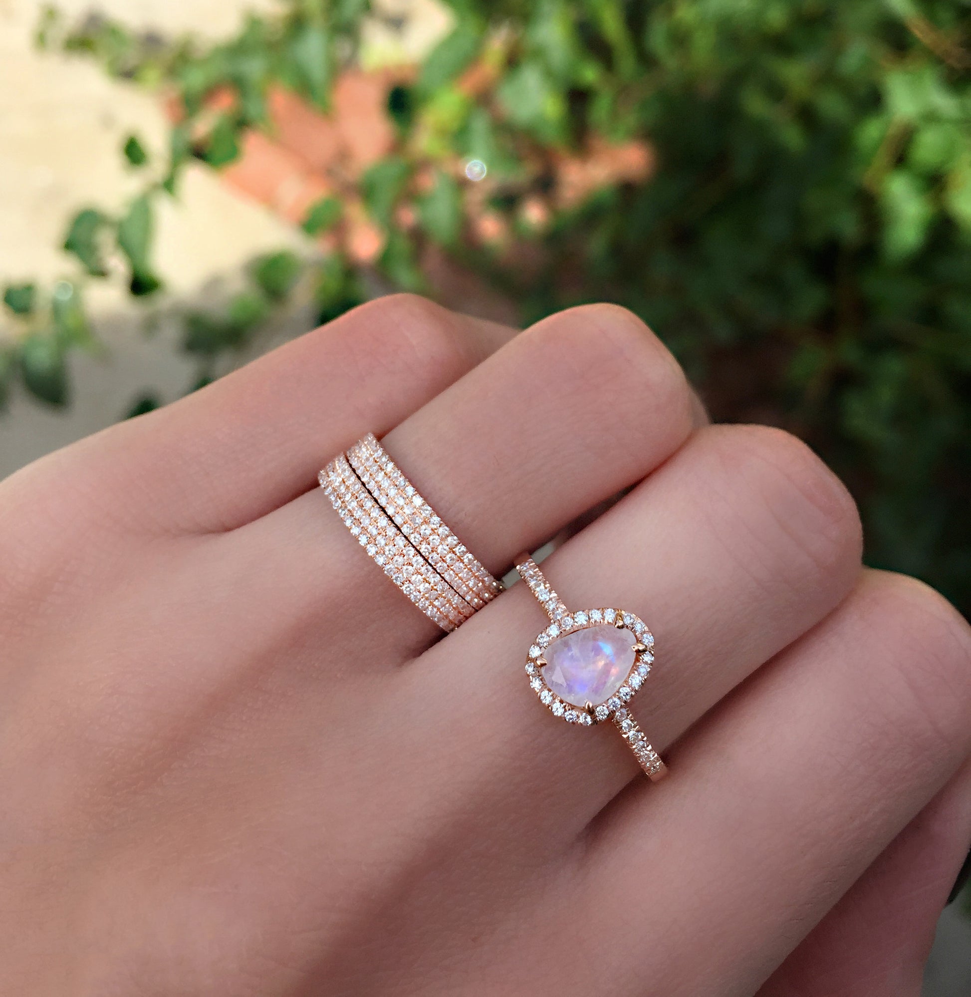 14kt gold and diamond mini moonstone ring - Luna Skye