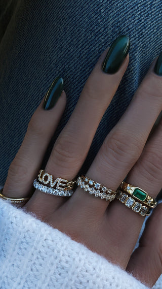 14kt gold diamond starburst emerald dome ring