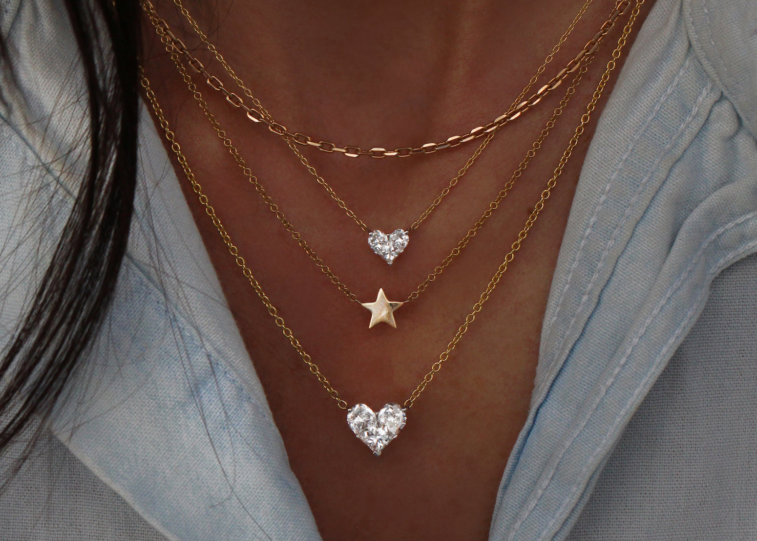 14kt gold and diamond mini full diamond heart necklace - Luna Skye