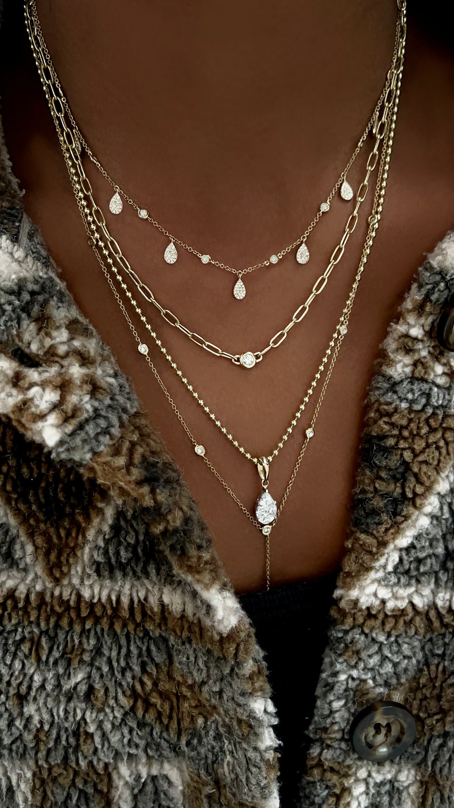 14kt gold teardrop diamond drip choker necklace