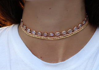 14kt gold full diamond cut beaded choker - Luna Skye