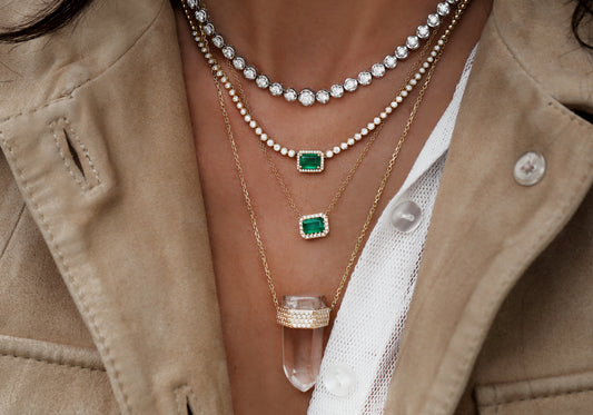 14kt gold and diamond mama quartz crystal bar necklace