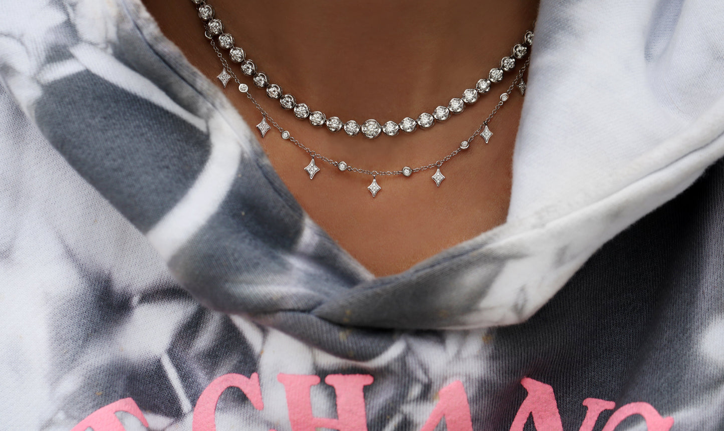 14kt gold graduated diamond scalloped bezel tennis necklace