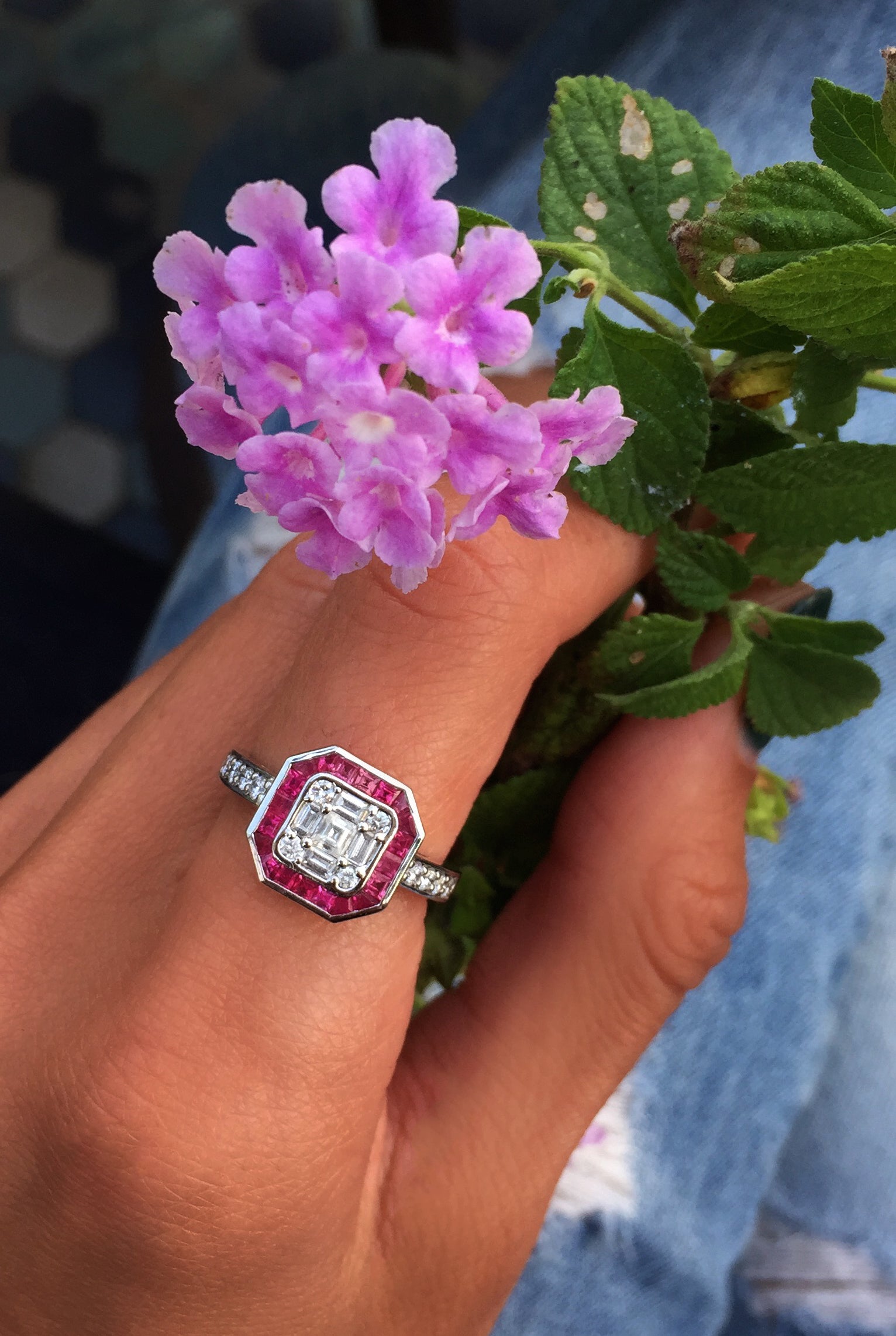 14kt gold and diamond ruby vintage deco ring - Luna Skye