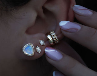 14kt gold and diamond petite triangle moonstone stud earring - Luna Skye