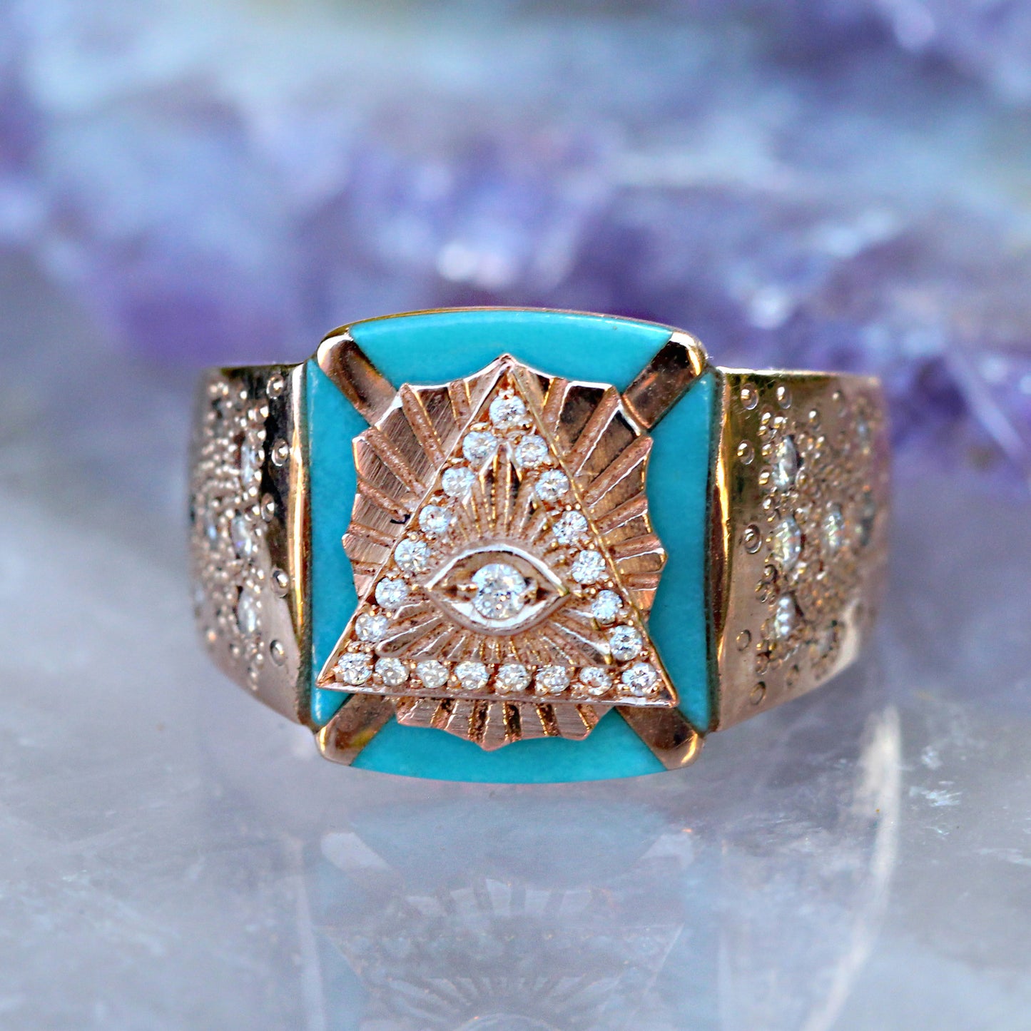 14kt gold diamond and turquoise pyramid eye ring - Luna Skye