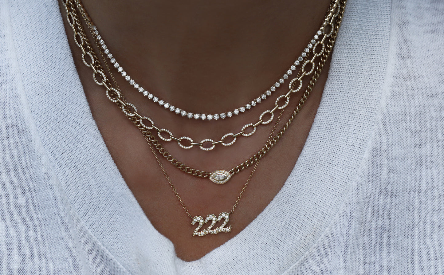 14kt gold and diamond 222 necklace