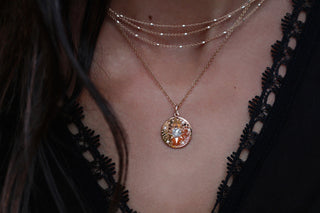 14kt gold and gray diamond starburst hammered disk necklace - Luna Skye