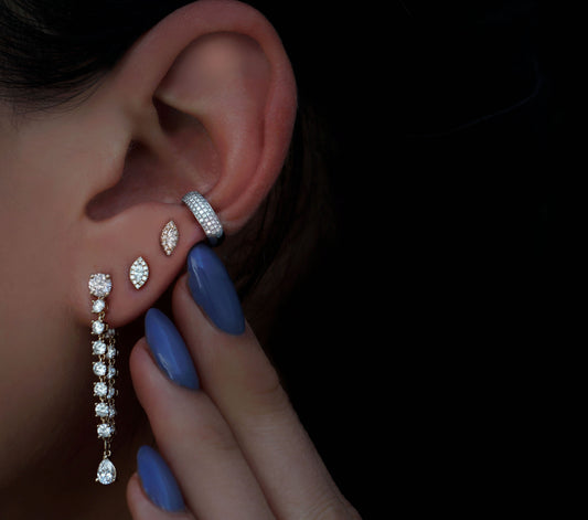14kt gold long diamond drip earring