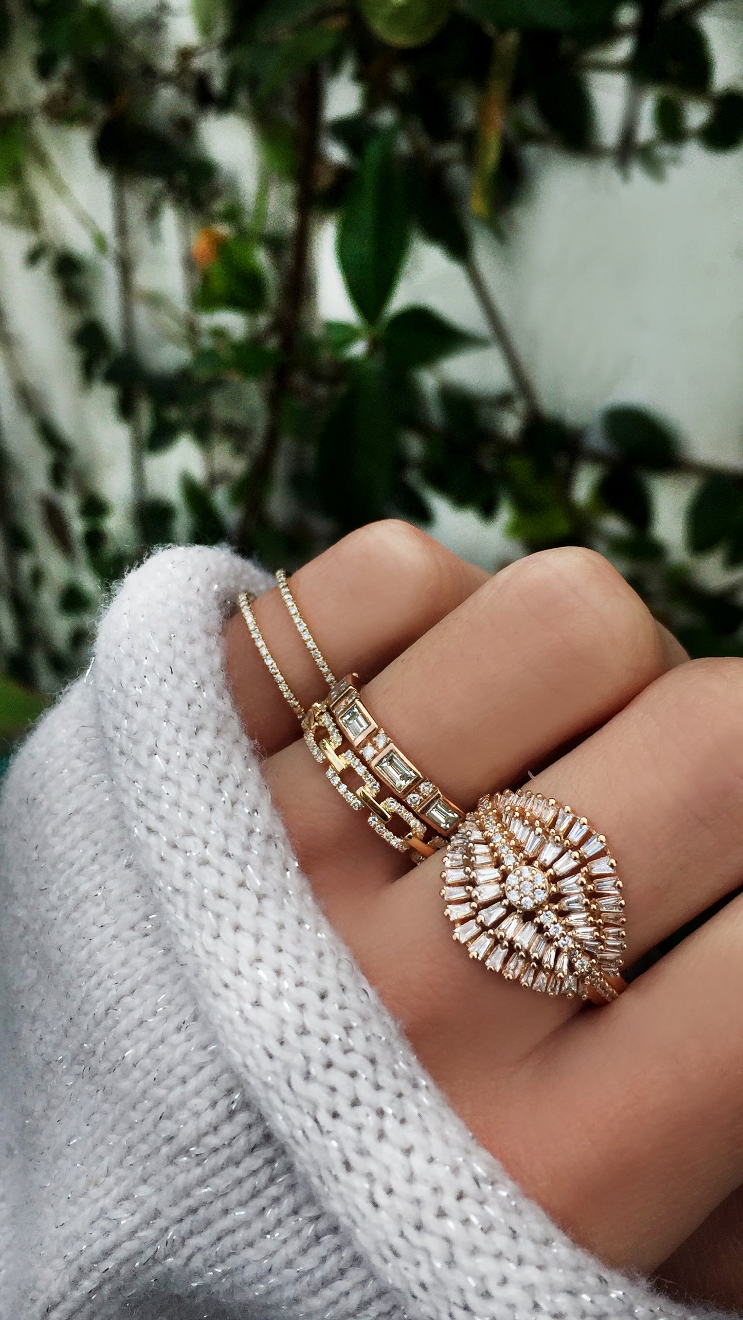 14kt gold feathered baguette diamond ring - Luna Skye