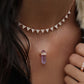 14kt gold and three diamond row amethyst crystal bar necklace - Luna Skye