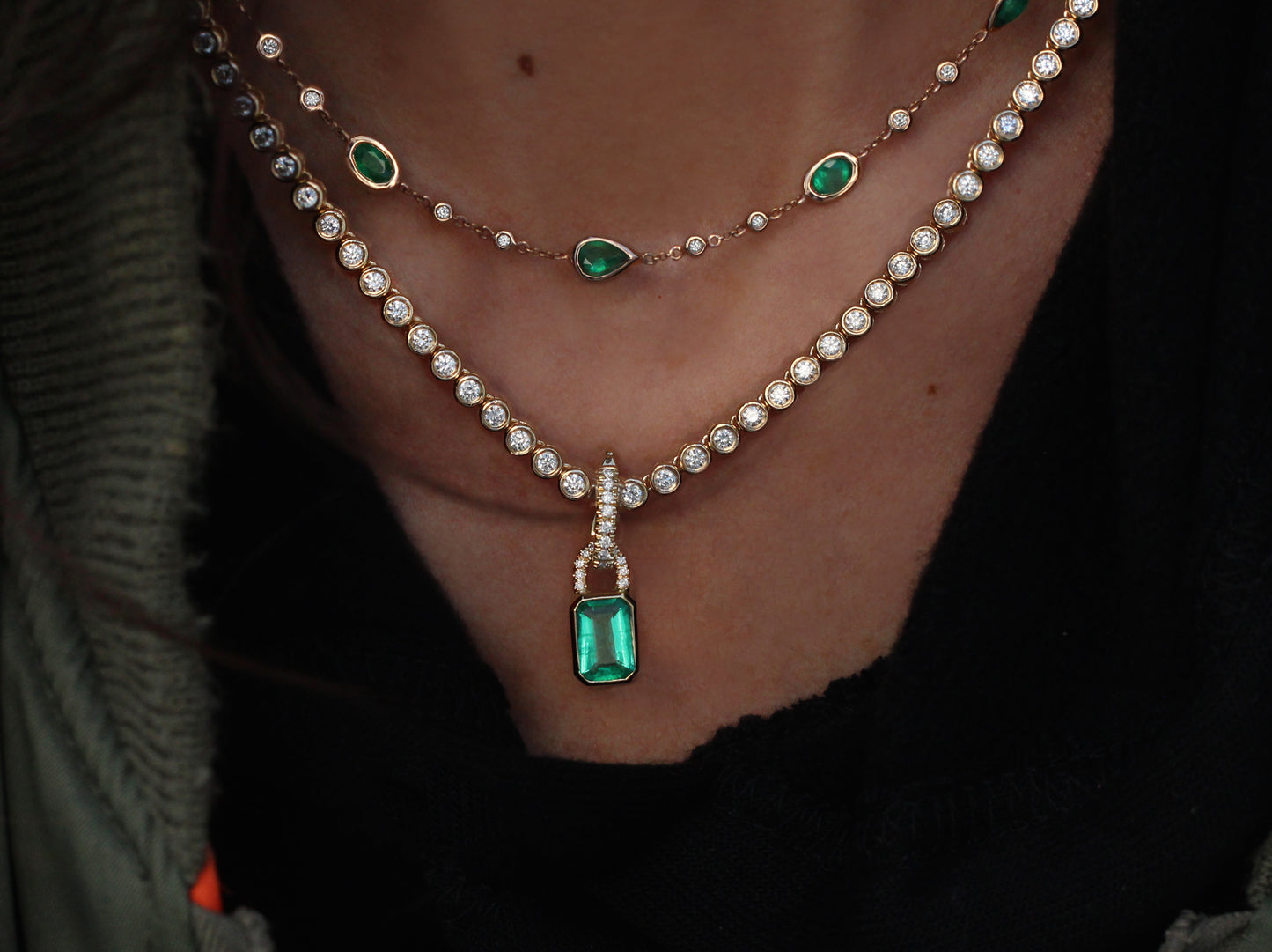 14kt gold and diamond emerald love lock necklace - Luna Skye