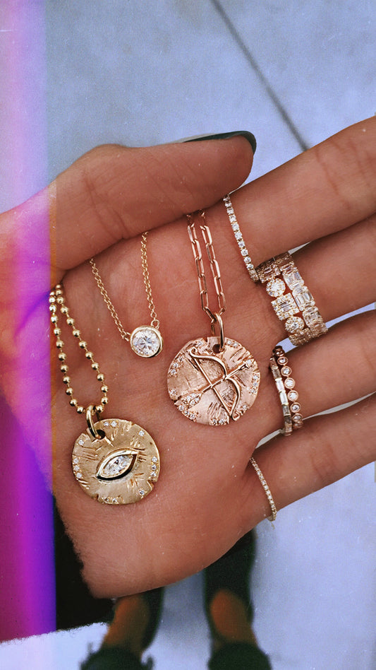 14kt gold marquise diamond eye coin necklace - Luna Skye