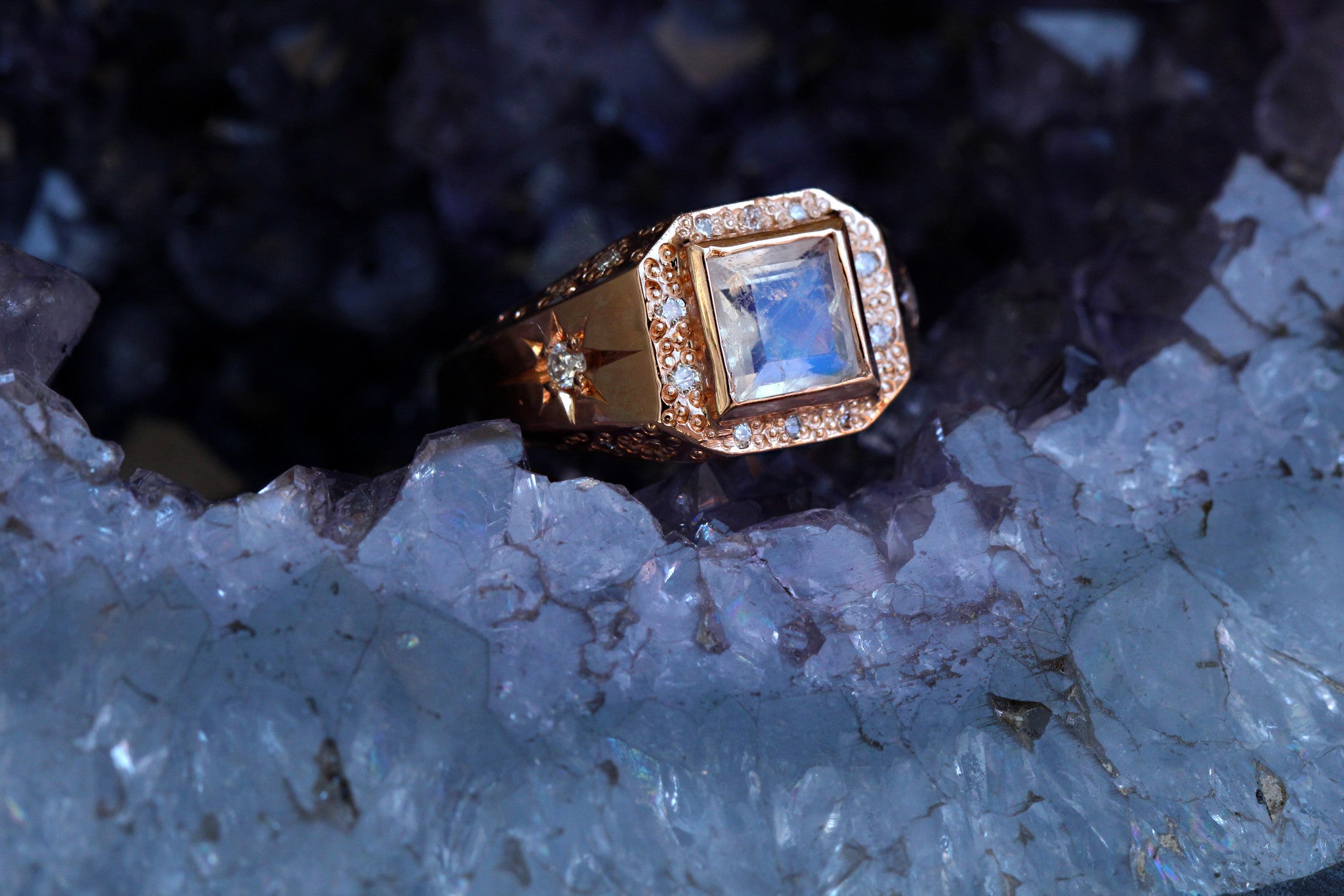 14kt gold and diamond moonstone stardust signet ring – Luna Skye