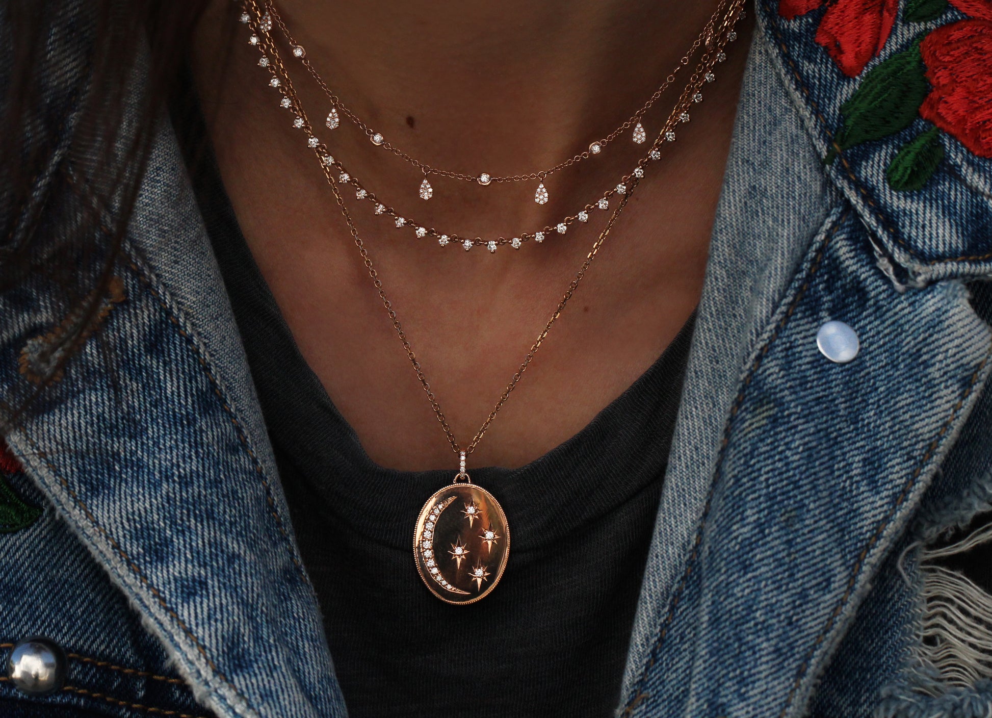14kt gold and diamond la luna necklace - Luna Skye