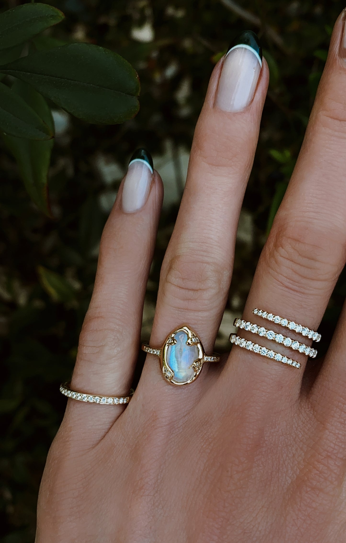 14kt gold and diamond moonstone claw ring