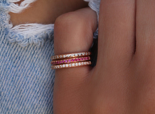 14kt gold and spaced pave white diamond ring - Luna Skye
