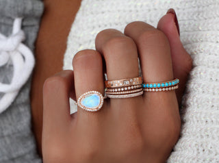 14kt gold and diamond single band moonstone ring - Luna Skye