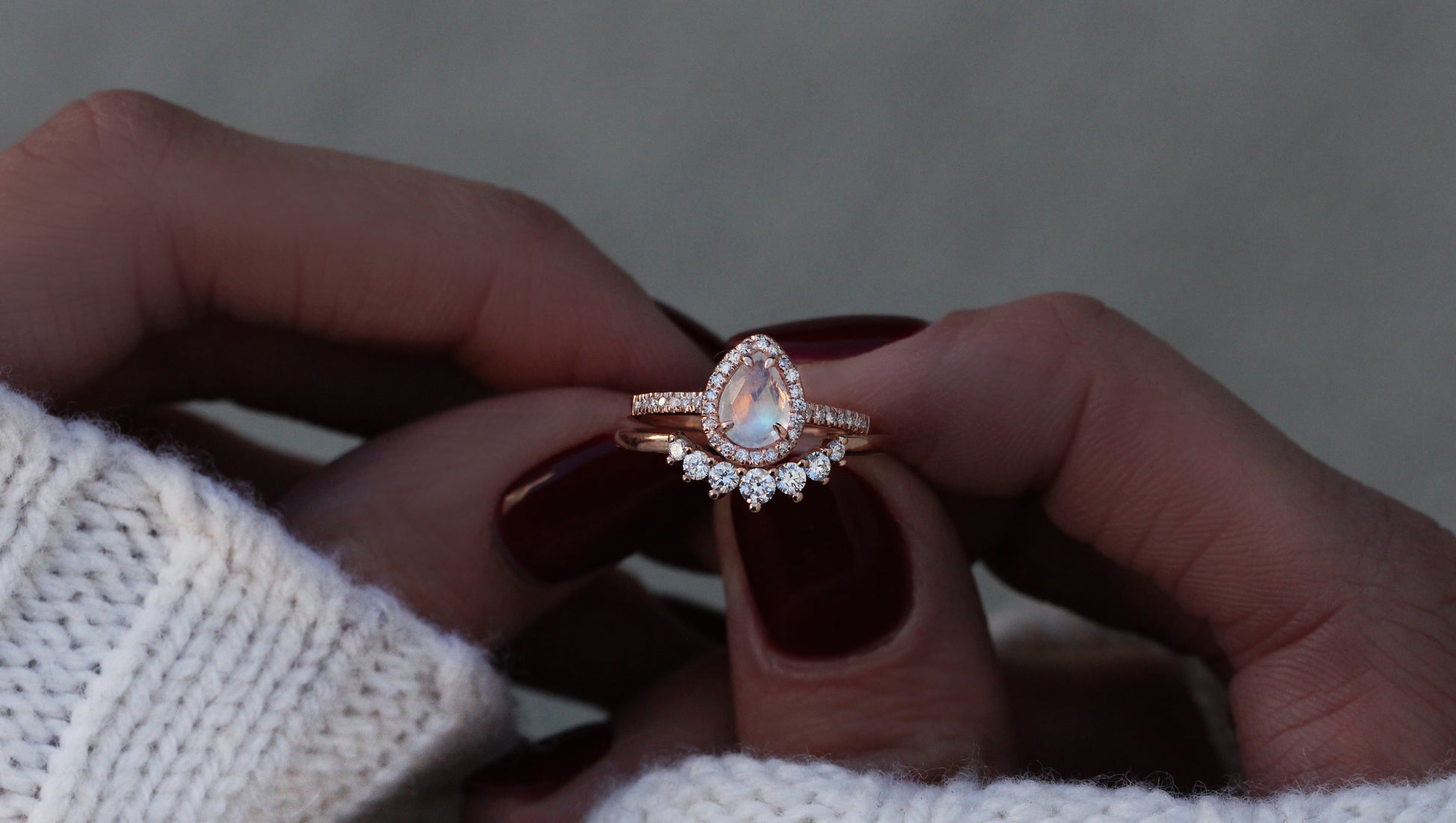 14kt gold and diamond single band teardrop moonstone ring - Luna Skye