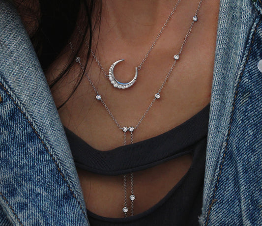 14kt gold and diamond starlit moon necklace - Luna Skye