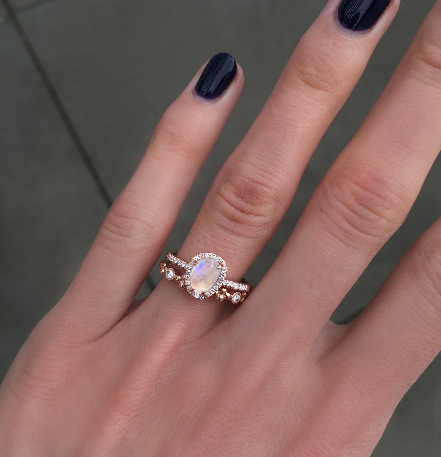 14kt gold and diamond mini moonstone ring - Luna Skye