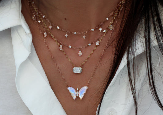 14kt gold and diamond moonstone baby butterfly necklace