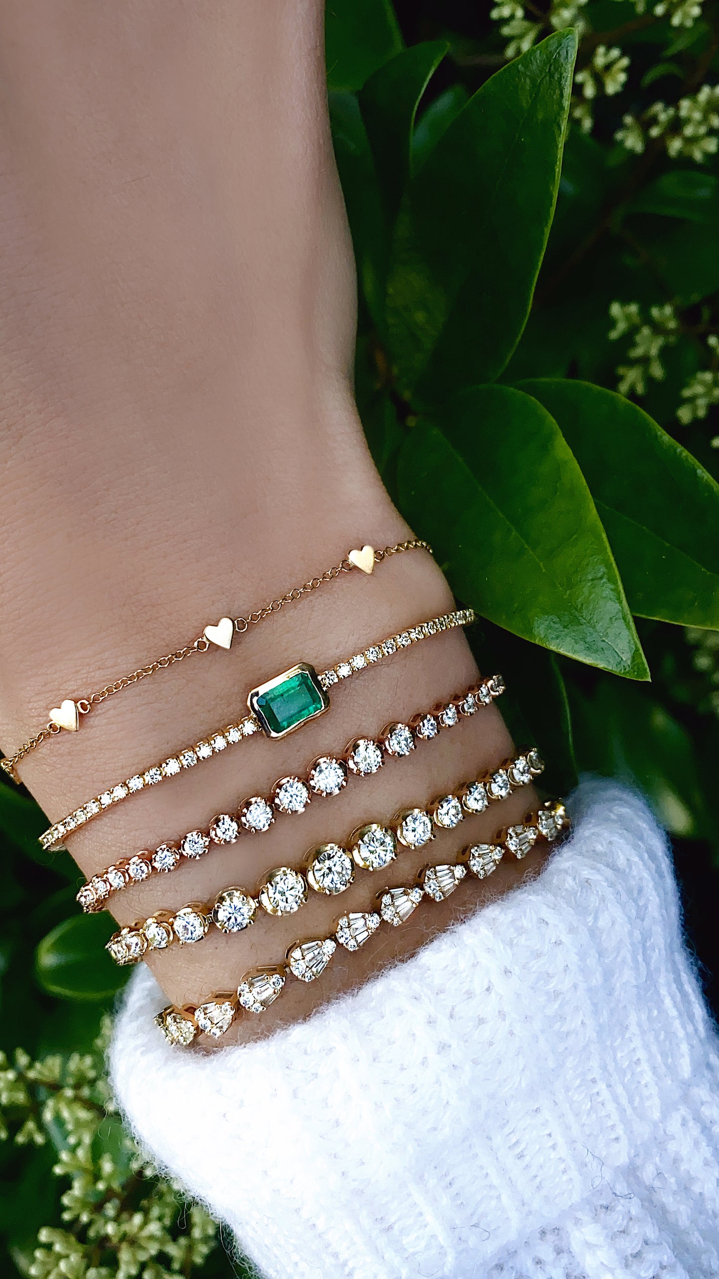 14kt gold emerald cut emerald diamond tennis bracelet
