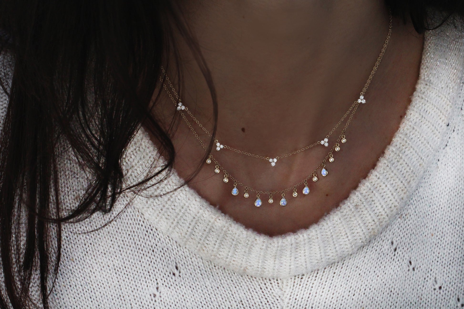 14kt gold and diamond moonstone teardrop drip necklace - Luna Skye