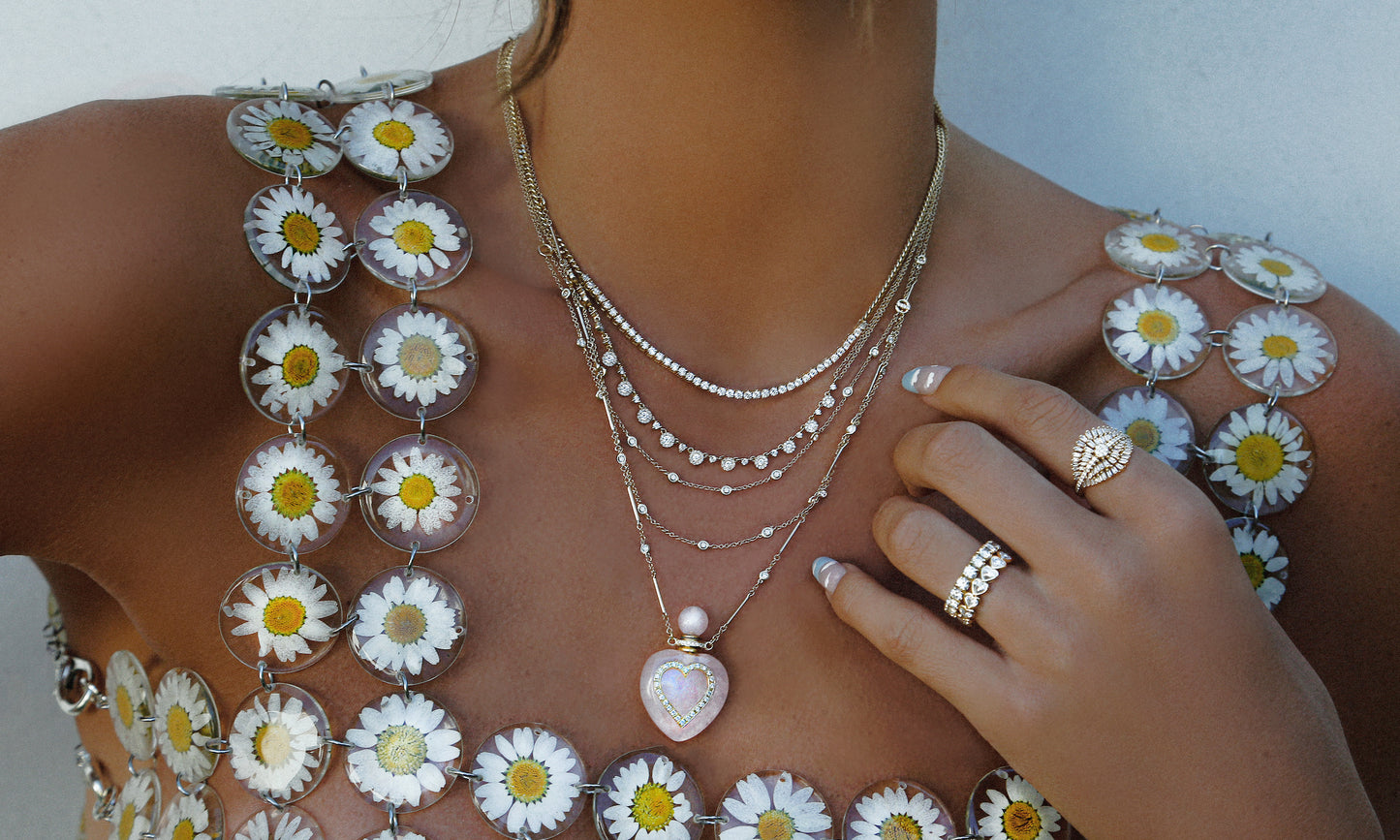 14kt gold and diamond heart rose quartz perfume bottle necklace