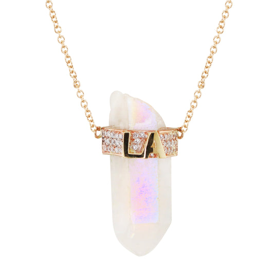 14kt gold and diamond LA aura quartz crystal bar - Luna Skye