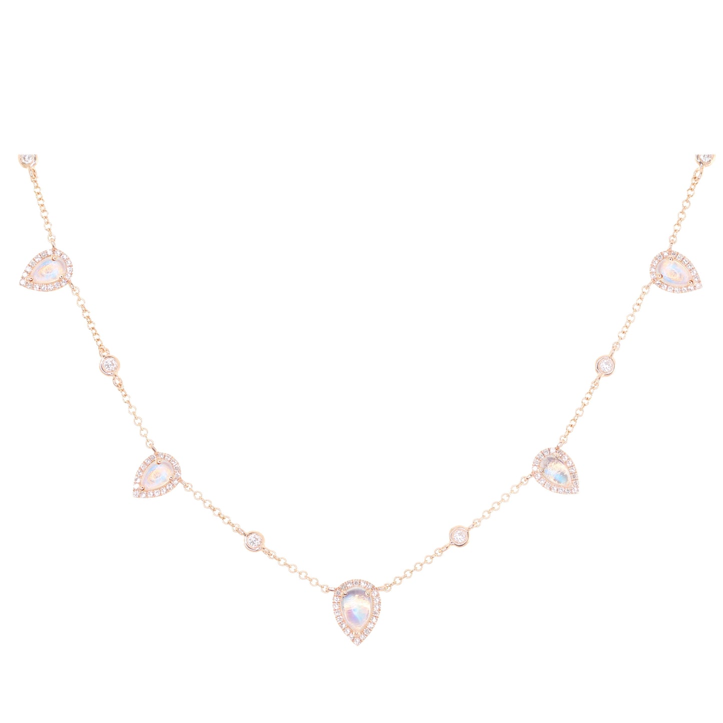 14kt gold and diamond teardrop moonstone choker necklace