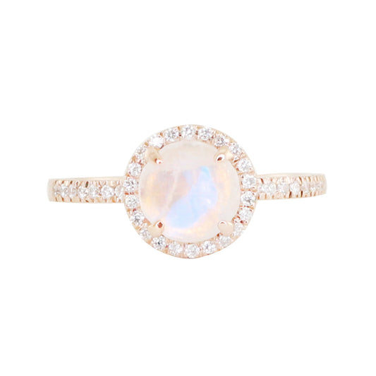 14kt gold and diamond round mini moonstone ring - Luna Skye