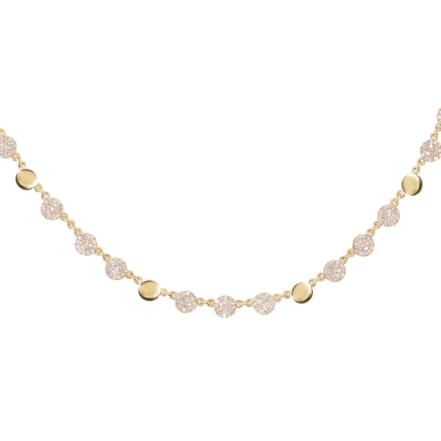 14kt gold and diamond mixed disk necklace