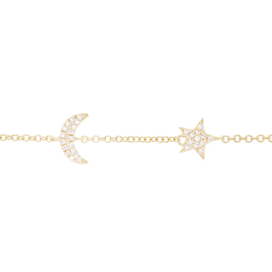 14kt gold and diamond moon and star bracelet