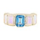 14kt gold emerald cut moonstone and blue topaz ring
