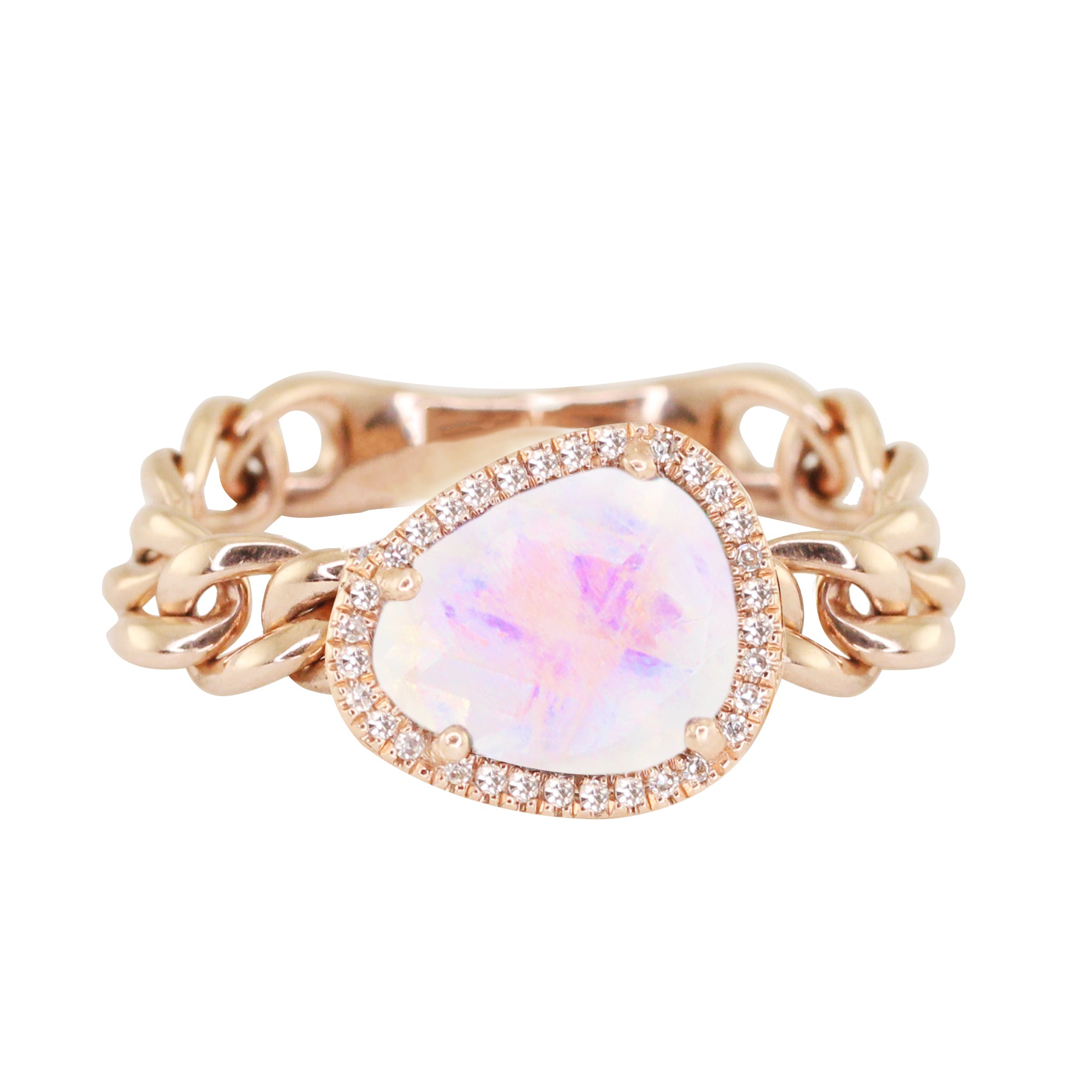 14kt gold and diamond moonstone chain ring - Luna Skye