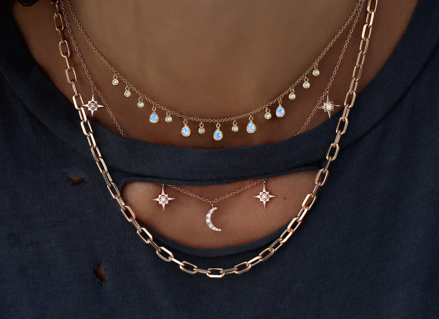 14kt gold and diamond moonstone teardrop drip necklace - Luna Skye