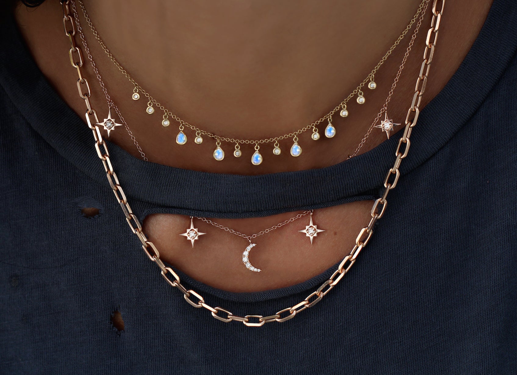14kt gold and diamond moonstone teardrop drip necklace - Luna Skye