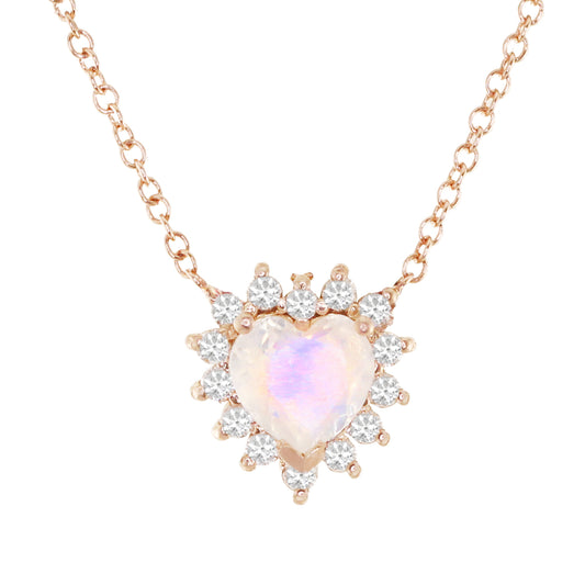 14kt gold and diamond moonstone heart necklace - Luna Skye