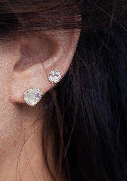 14kt gold and diamond petite triangle moonstone stud earring - Luna Skye