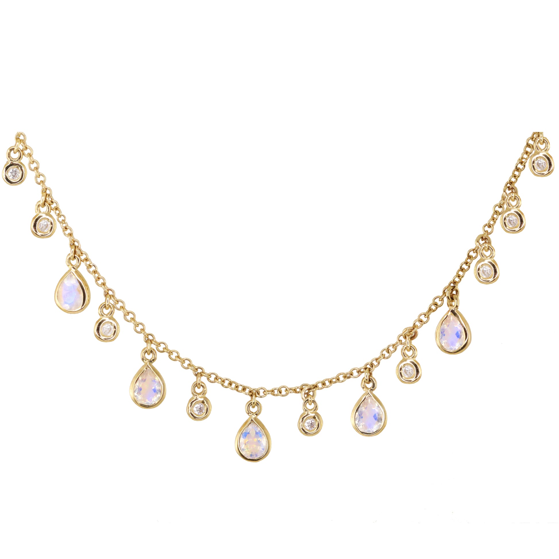 14kt gold and diamond moonstone teardrop drip necklace - Luna Skye