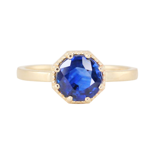 14kt gold milgrain blue sapphire octagon ring - Luna Skye
