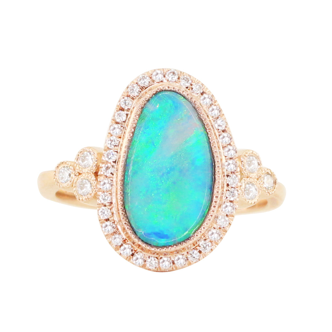 14kt rose gold and diamond opal bezel ring - Luna Skye