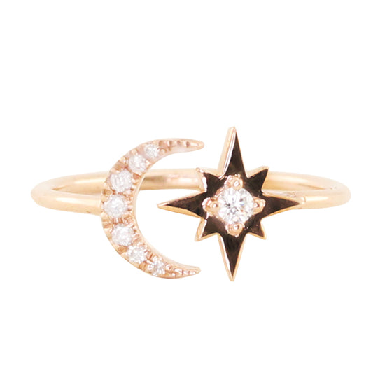 14kt gold and diamond crescent moon starburst ring - Luna Skye