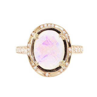 14kt gold and diamond oval bezel moonstone ring