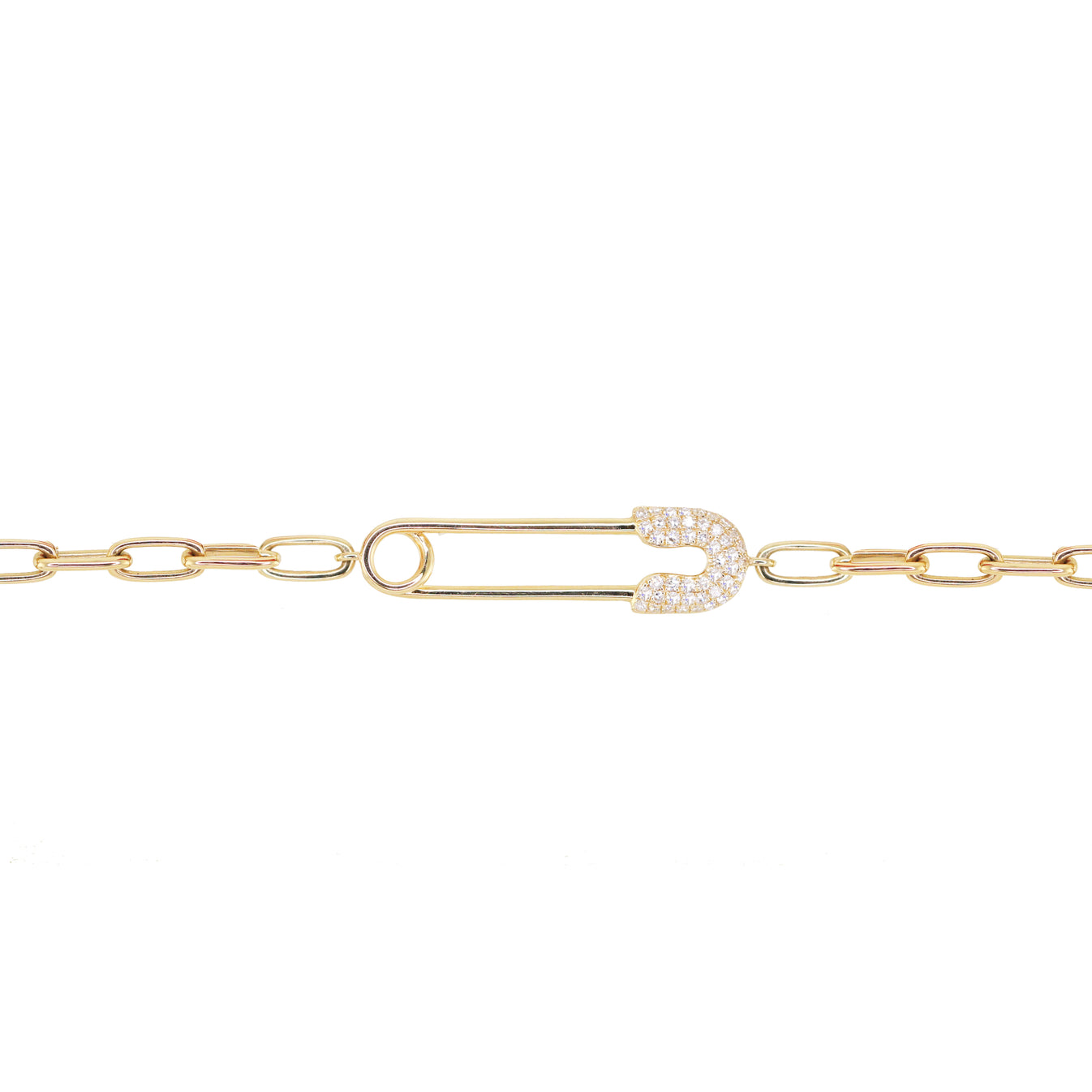 14kt gold and diamond safety pin paperclip chain bracelet Luna Skye
