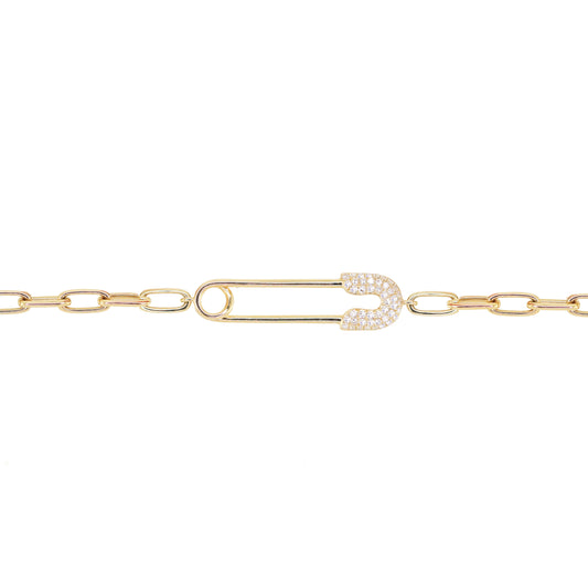 14kt gold and diamond safety pin paperclip chain bracelet - Luna Skye